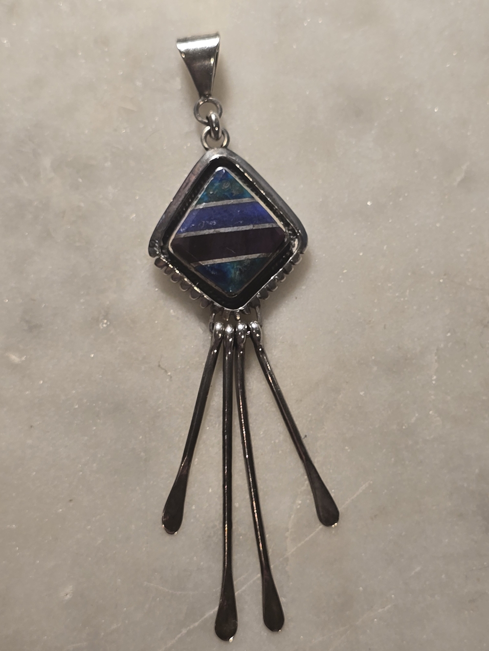 Christin Wolf Sterling Silver Multistone Inlay Dangle Pendant